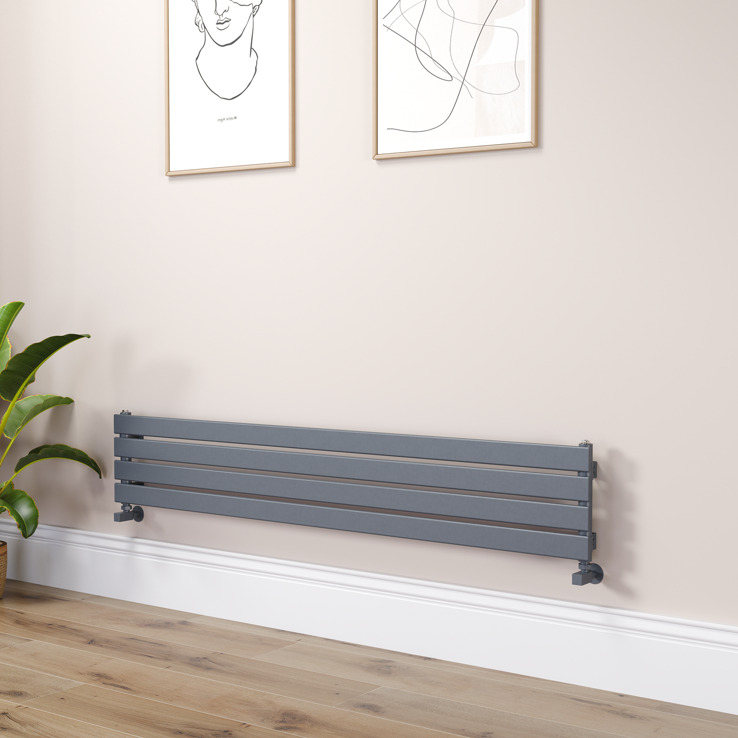 Riace Dark Grey Anthracite Flat Designer Radiator 280X1600mm Single Panel 1686 Btu RHS4-1600-DGCF