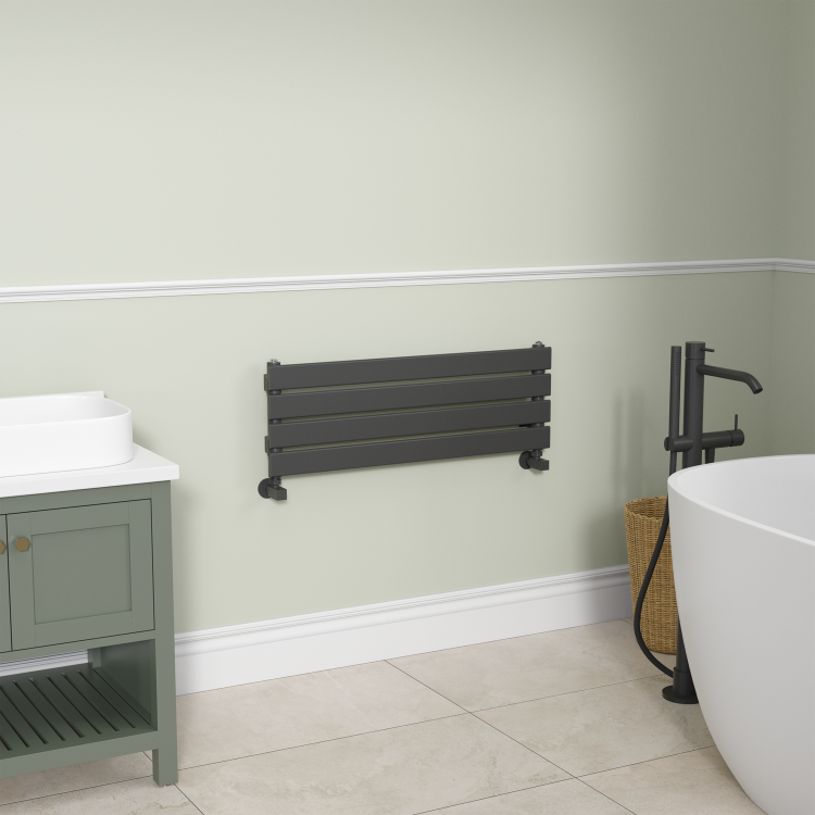 Riace Midnight Black Flat Designer Radiator 280x800mm Single Panel 884 BTU