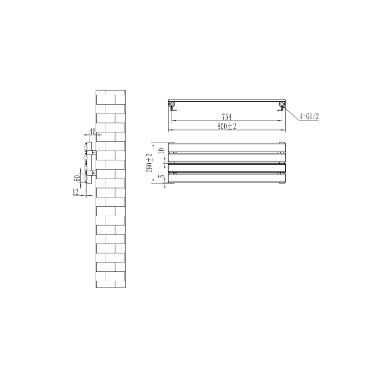 Riace Midnight Black Flat Designer Radiator 280x800mm Single Panel 884 BTU