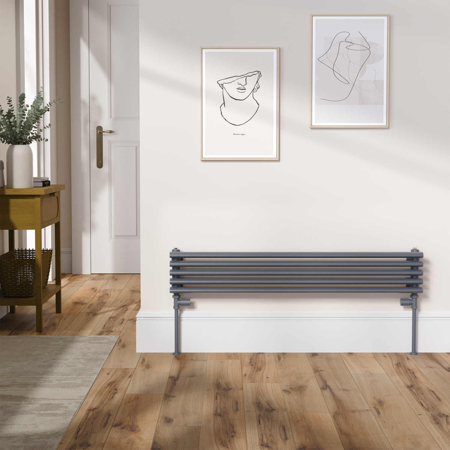 Ventura Dark Grey Anthracite Oval Unique Designer Radiator 175X1000mm Single Panel 945 Btu RHS5-1000-DGCOU