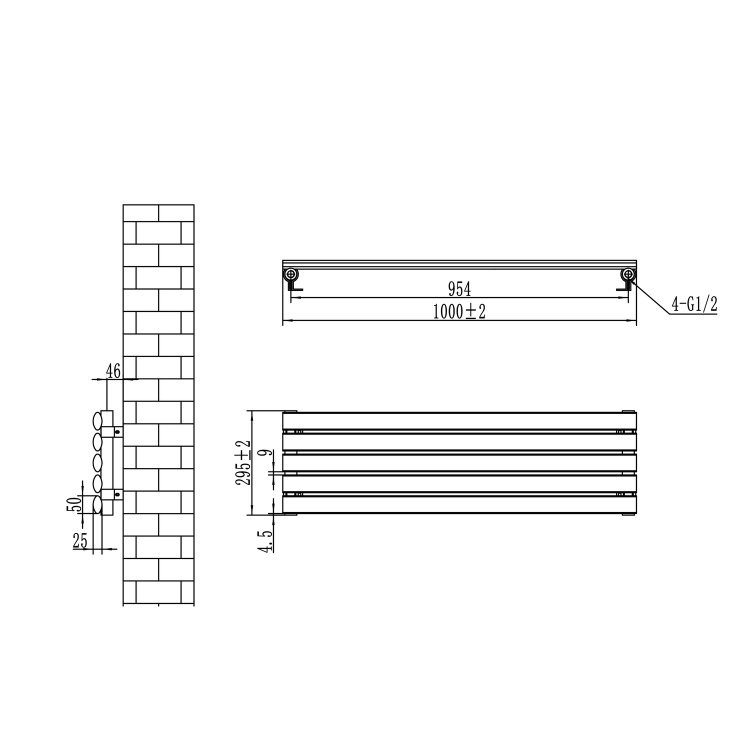 Sorrento Dark Grey Anthracite Oval Designer Radiator 295x1000mm Single Panel 1212 BTU