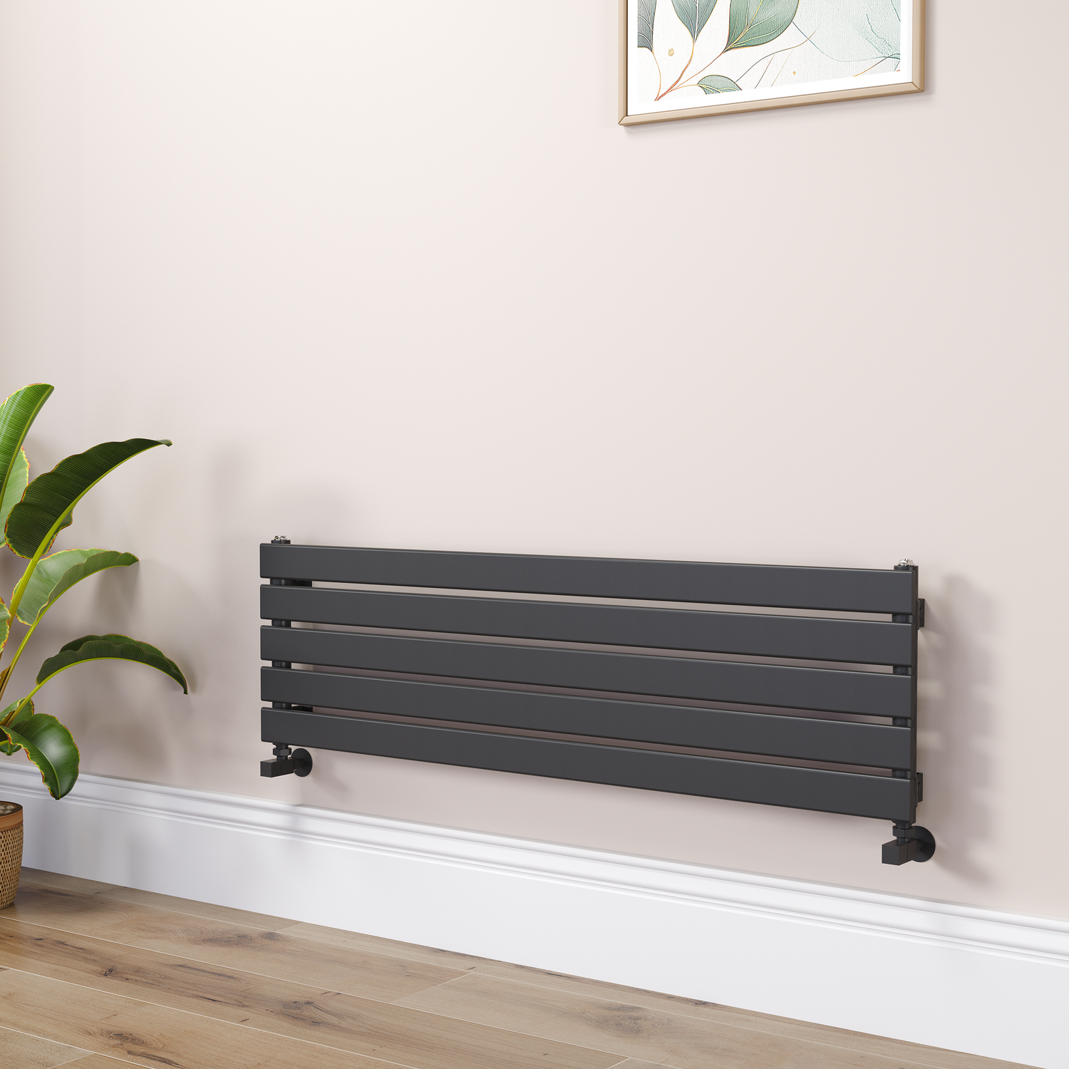 Riace Midnight  Flat Designer Radiator 350X1200mm Single Panel 1601 Btu RHS5-1200-BCF