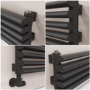 Ventura Midnight Black Oval Unique Designer Radiator 175x1200mm Single Panel 1147 BTU