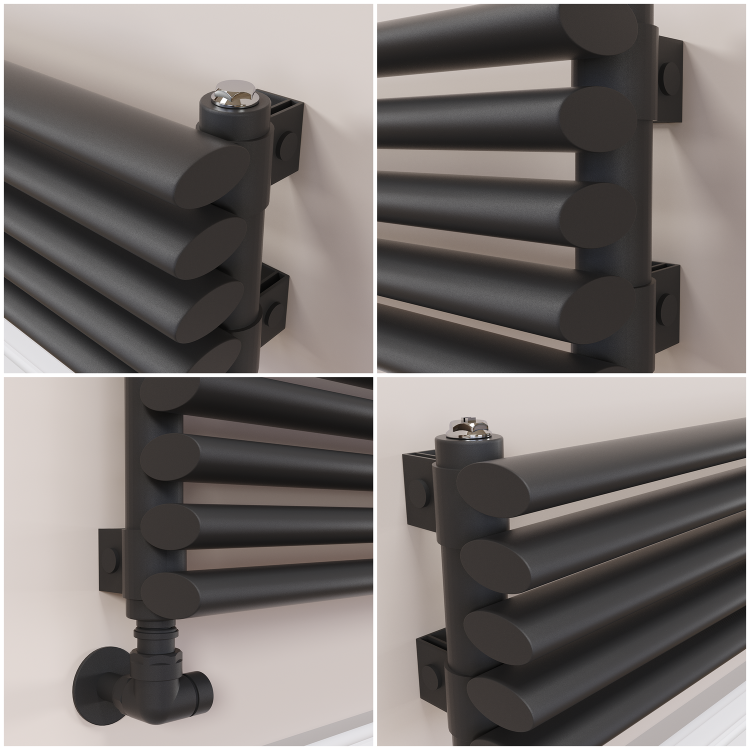 Ventura Midnight Black Oval Unique Designer Radiator 175x1200mm Single Panel 1147 BTU