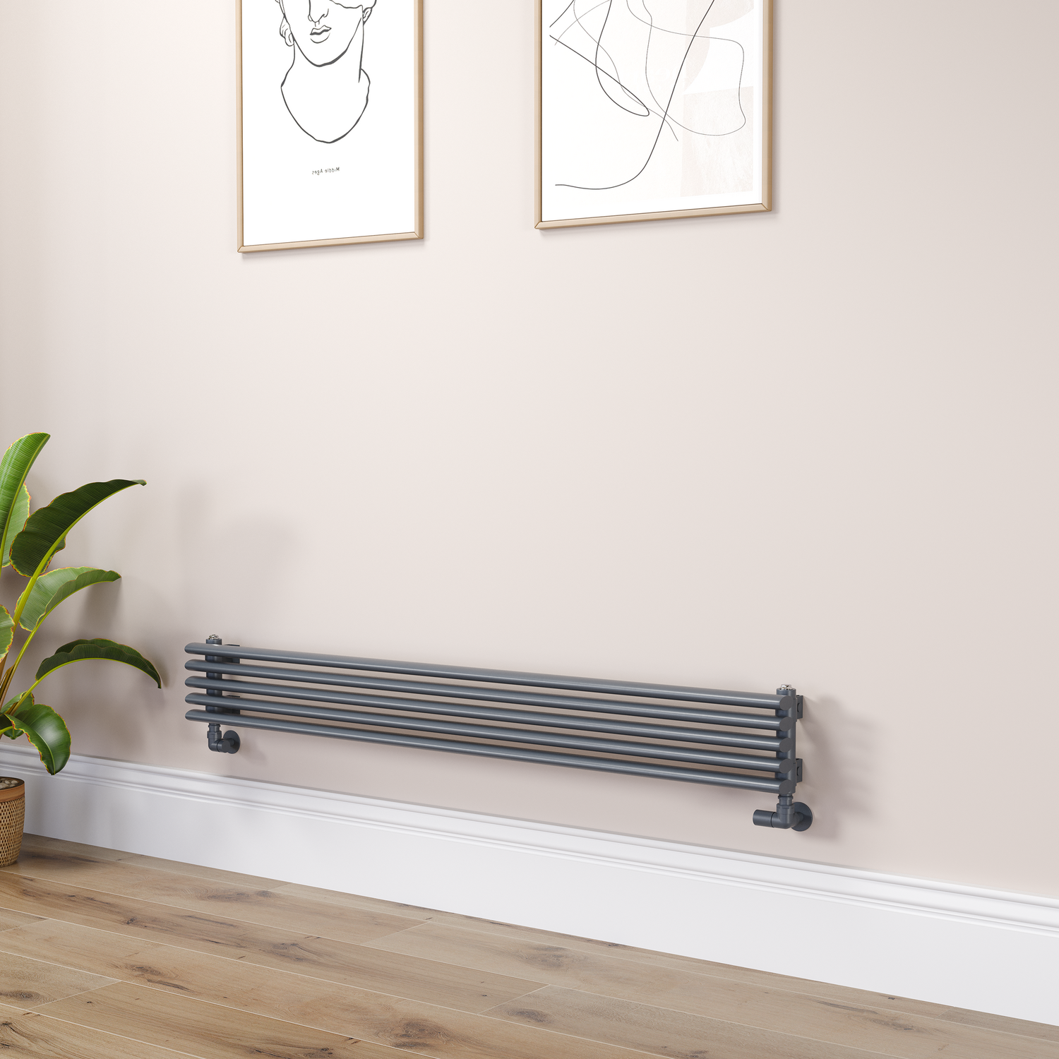 Ventura Dark Grey Anthracite Oval Unique Designer Radiator 175X1400mm Single Panel 1348 Btu RHS5-1400-DGCOU