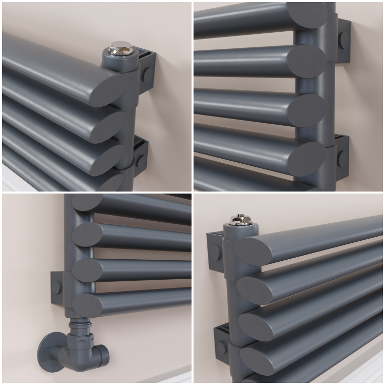 Ventura Dark Grey Anthracite Oval Unique Designer Radiator 175x1400mm Single Panel 1348 BTU