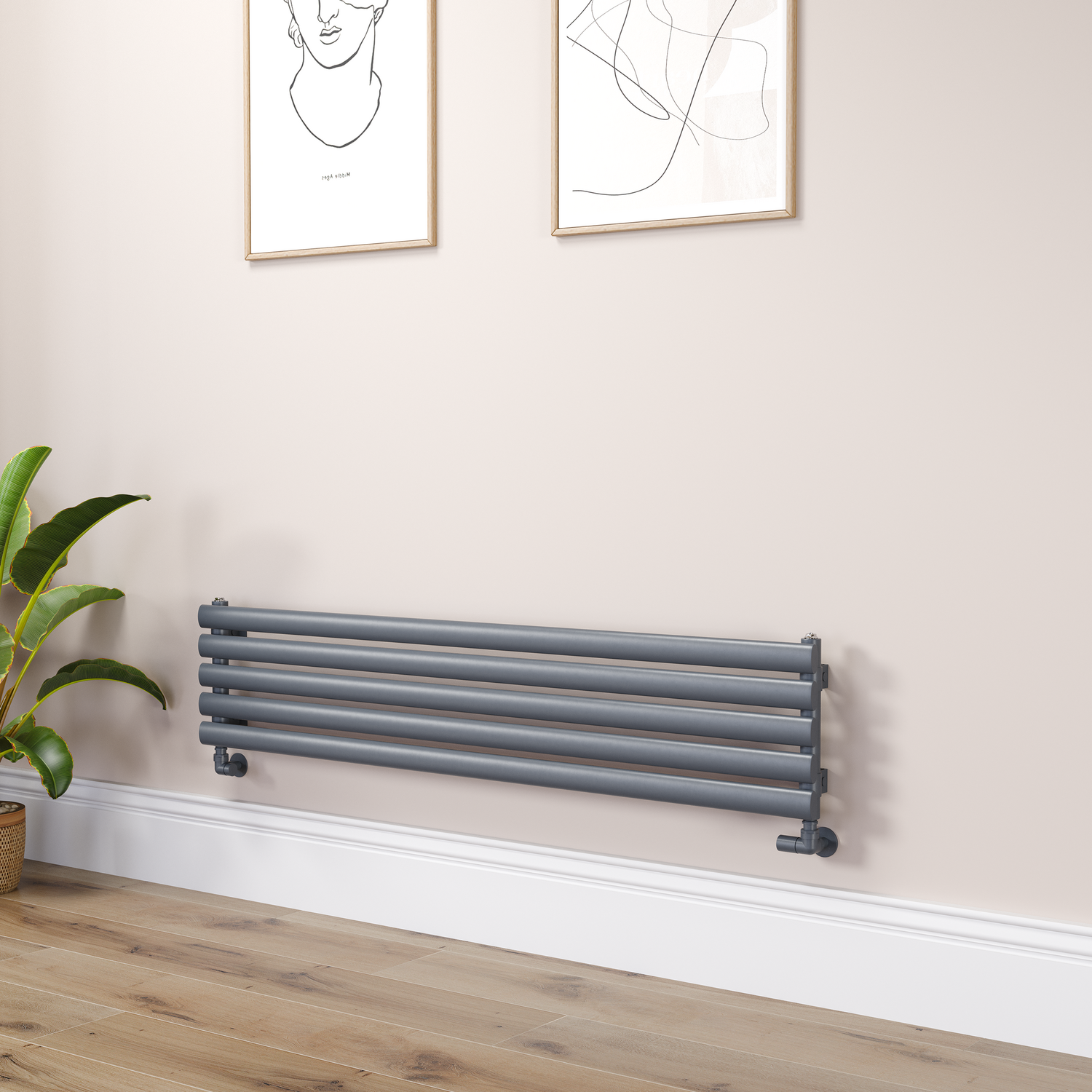 Sorrento Dark Grey Anthracite Oval Designer Radiator 295X1400mm Single Panel 1659 Btu RHS5-1400-DGCO