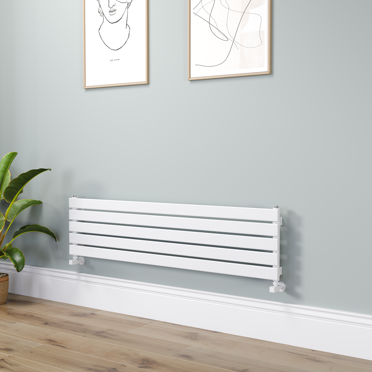Riace  Flat Designer Radiator 350X1400mm Single Panel 1850 Btu RHS5-1400-WCF