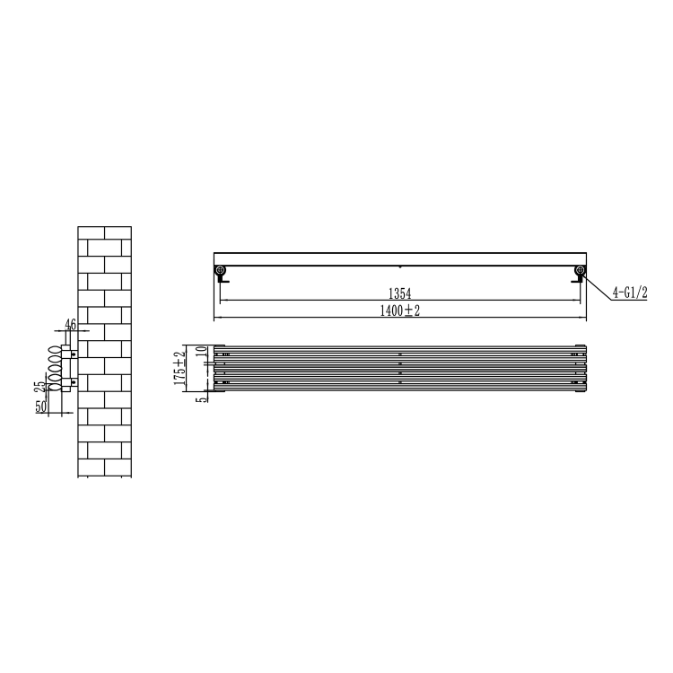 Ventura White Oval Unique Designer Radiator 175x1400mm Single Panel 1348 BTU