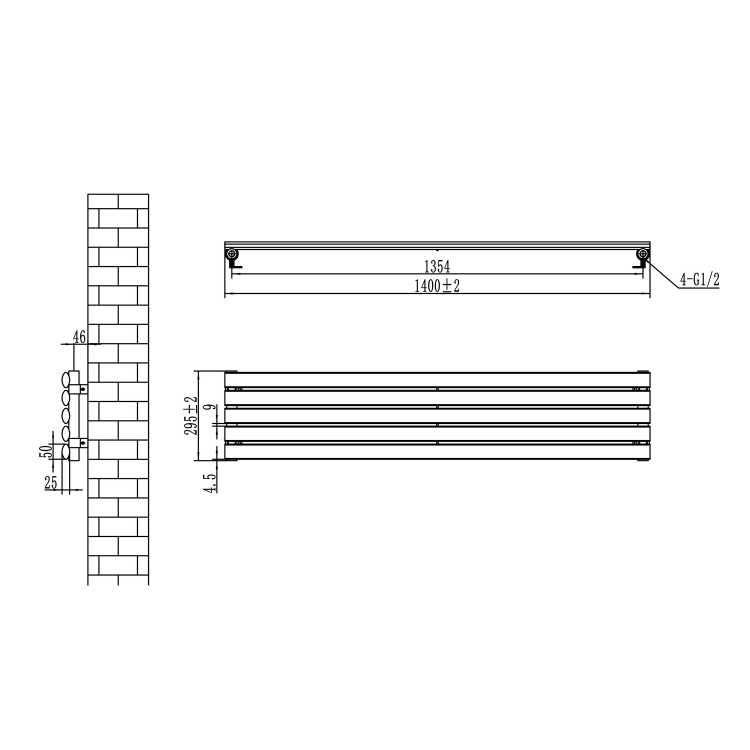 Sorrento White Oval Designer Radiator 295x1400mm Single Panel 1659 BTU