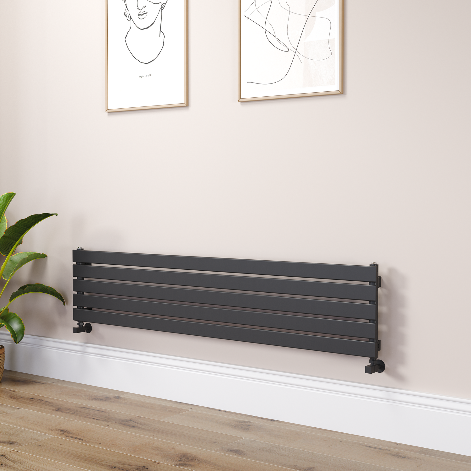 Riace Midnight  Flat Designer Radiator 350X1600mm Single Panel 2109 Btu RHS5-1600-BCF