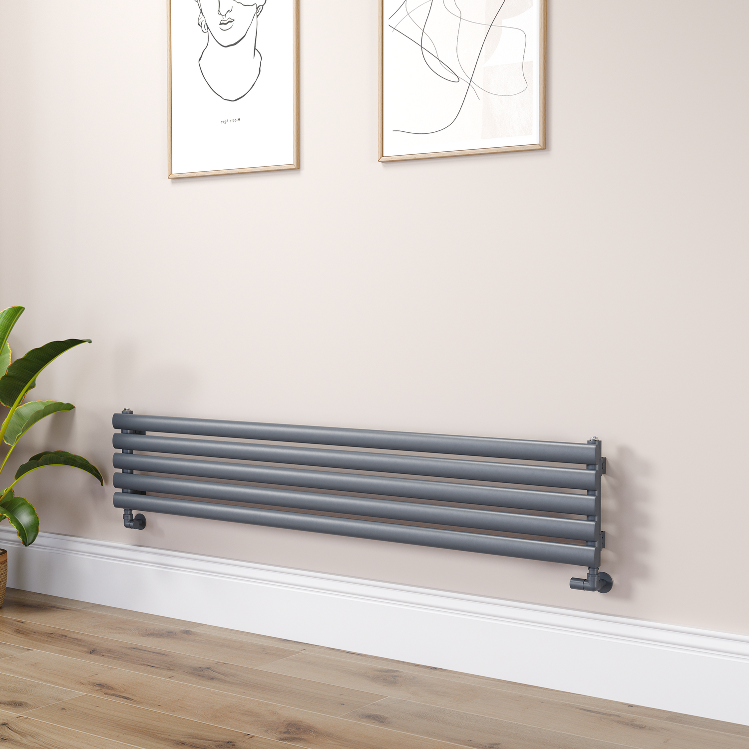 Image of Sorrento Dark Grey Anthracite Oval Designer Radiator 295x1600mm Single Panel 1891 BTU RHS5-1600-DGCO