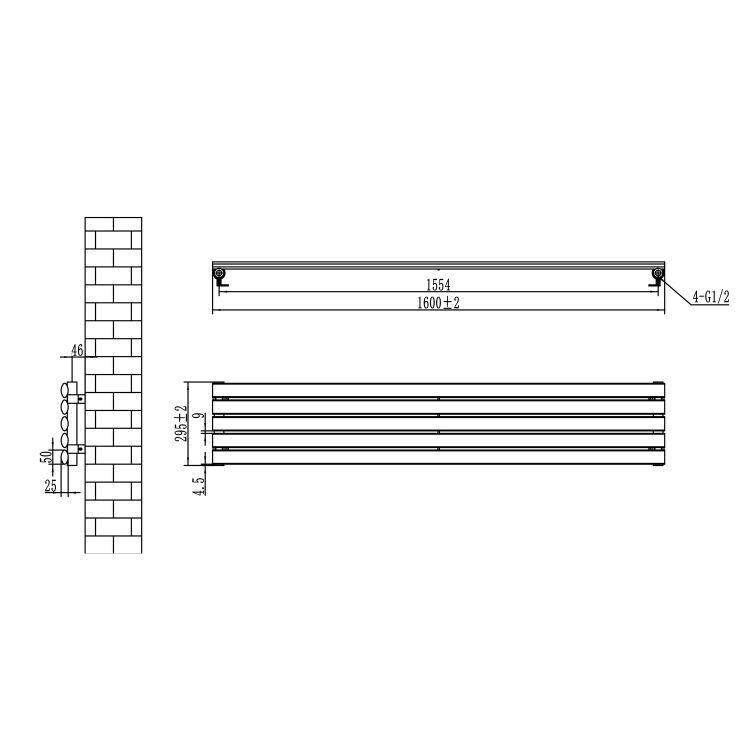 Sorrento White Oval Designer Radiator 295x1600mm Single Panel 1891 BTU