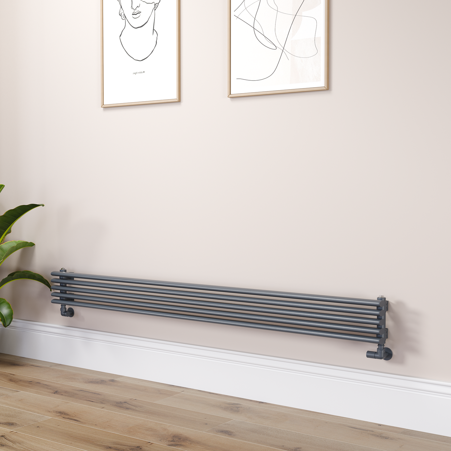 Ventura Dark Grey Anthracite Oval Unique Designer Radiator 175X1800mm Single Panel 1754 Btu RHS5-1800-DGCOU