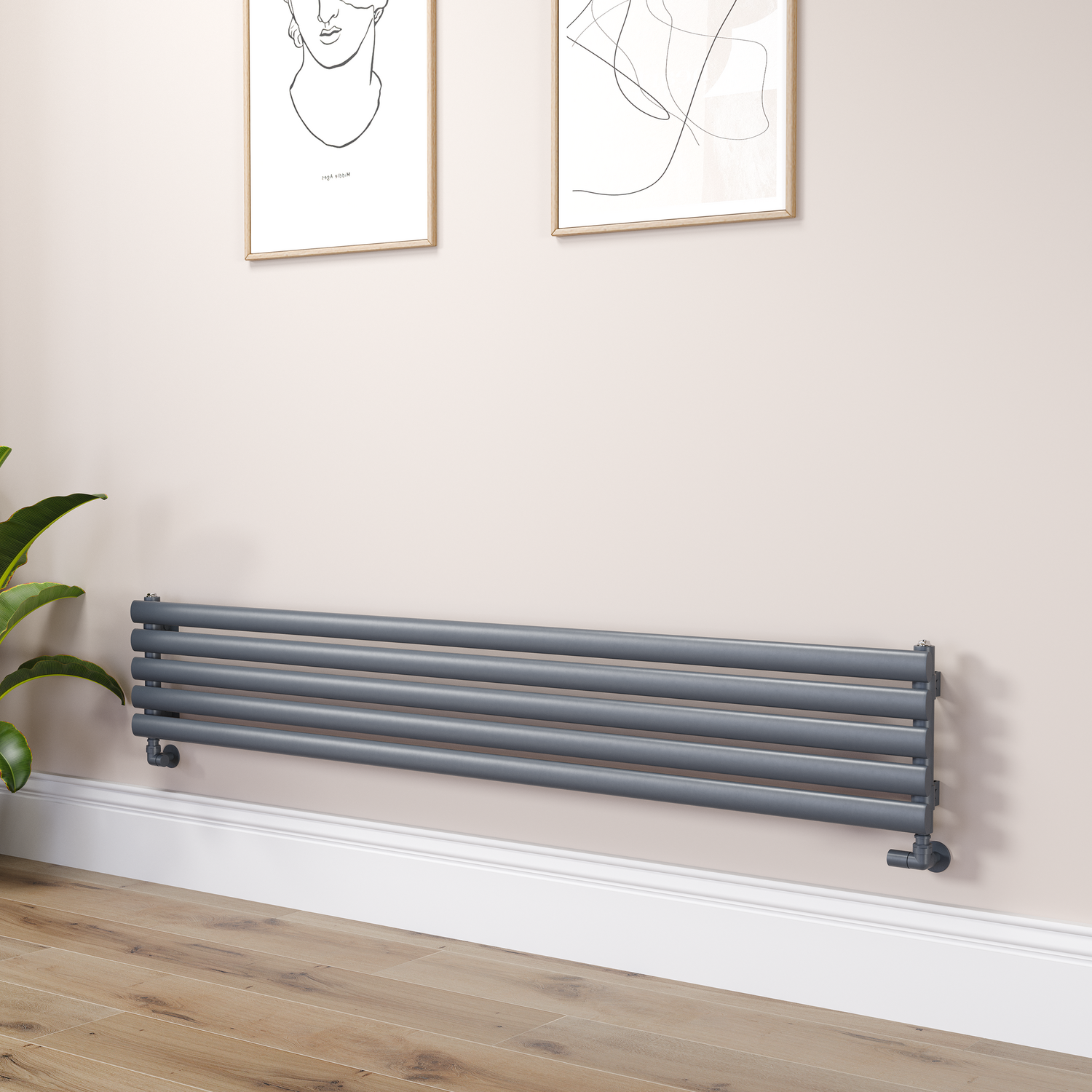 Sorrento Dark Grey Anthracite Oval Designer Radiator 295X1800mm Single Panel 2126 Btu RHS5-1800-DGCO