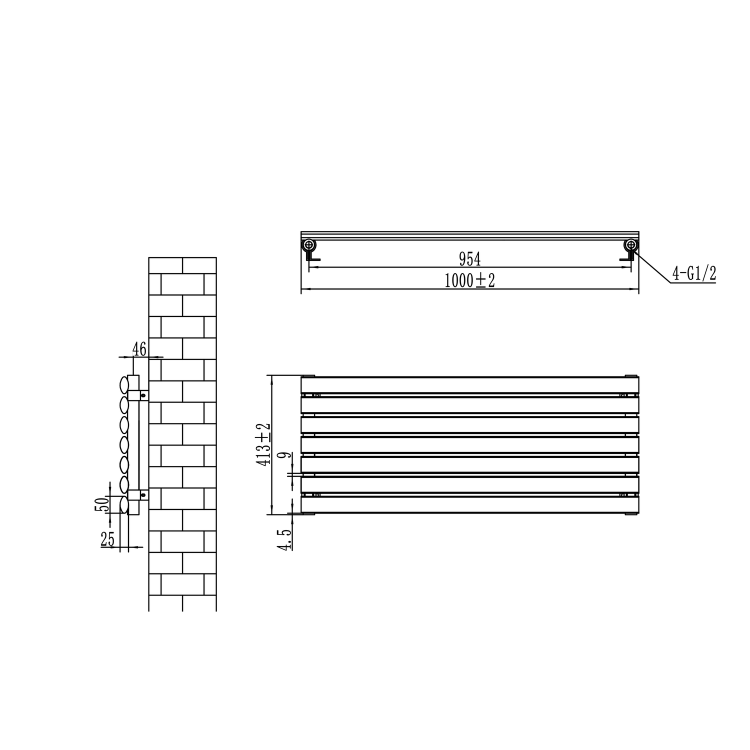 Sorrento Midnight Black Oval Designer Radiator 413x1000mm Single Panel 1696 BTU
