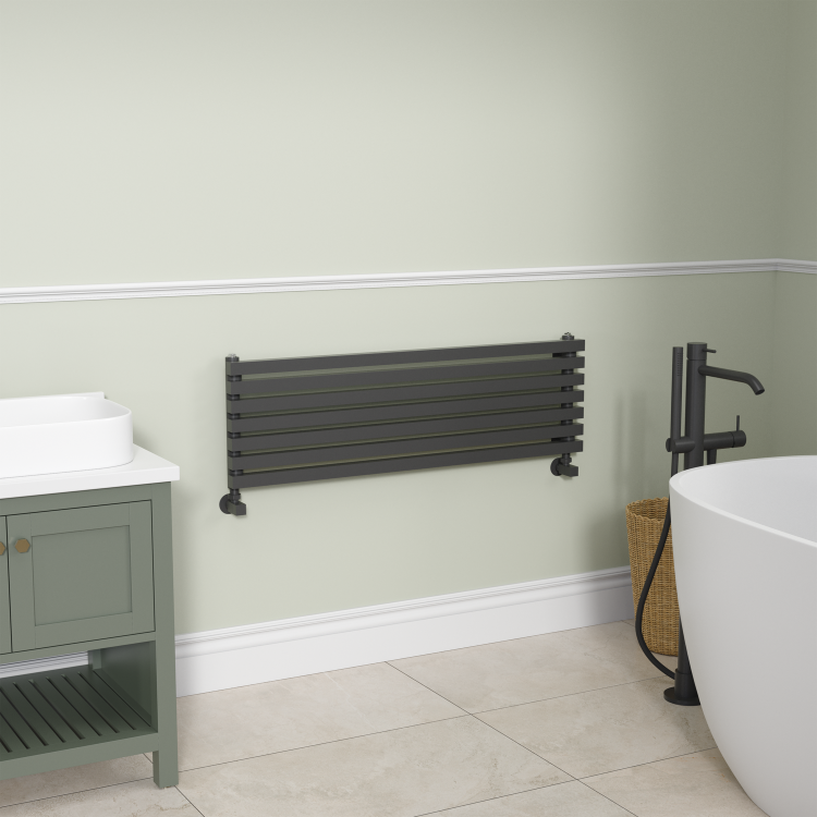 Ravello Midnight Black Square Designer Radiator 315x1000mm Single Panel 1502 BTU