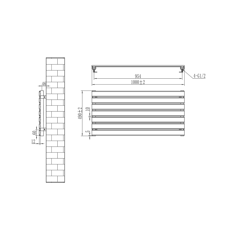 Riace White Flat Designer Radiator 490x1000mm Single Panel 1891 BTU