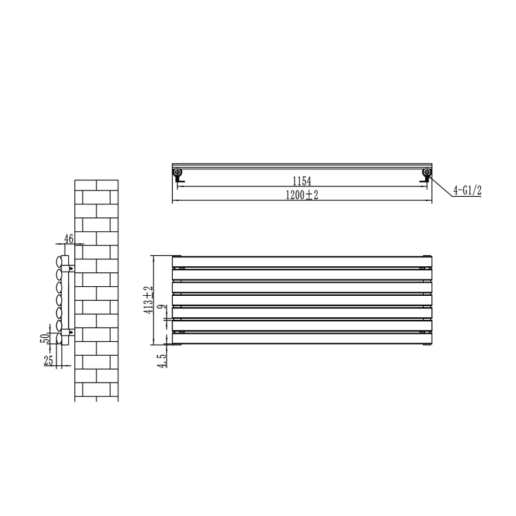Sorrento Dark Grey Anthracite Oval Designer Radiator 413x1200mm Single Panel 2007 BTU