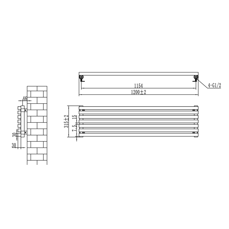 Ravello Dark Grey Anthracite Square Designer Radiator 315x1200mm Single Panel 1771 BTU