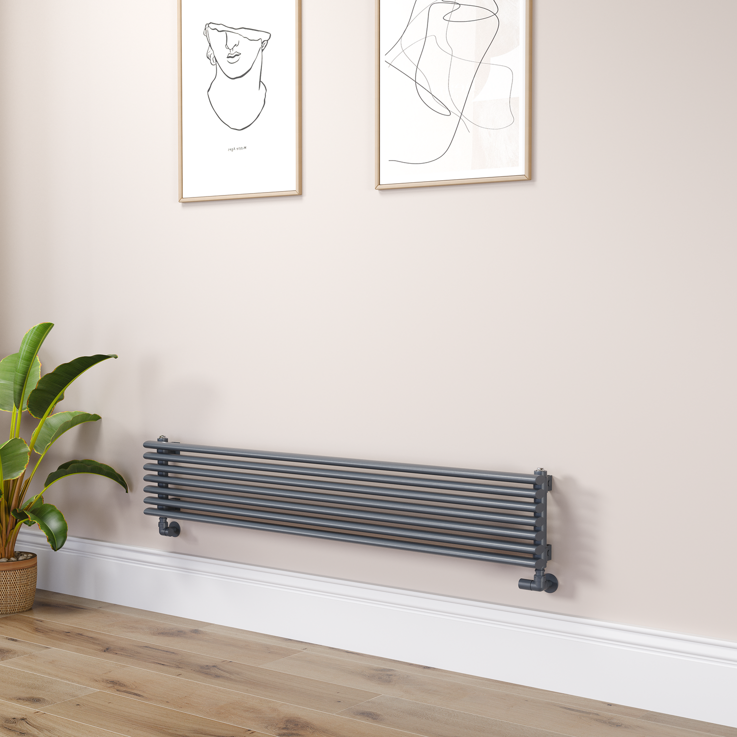 Ventura Dark Grey Anthracite Oval Unique Designer Radiator 245X1400mm Single Panel 1860 Btu RHS7-1400-DGCOU