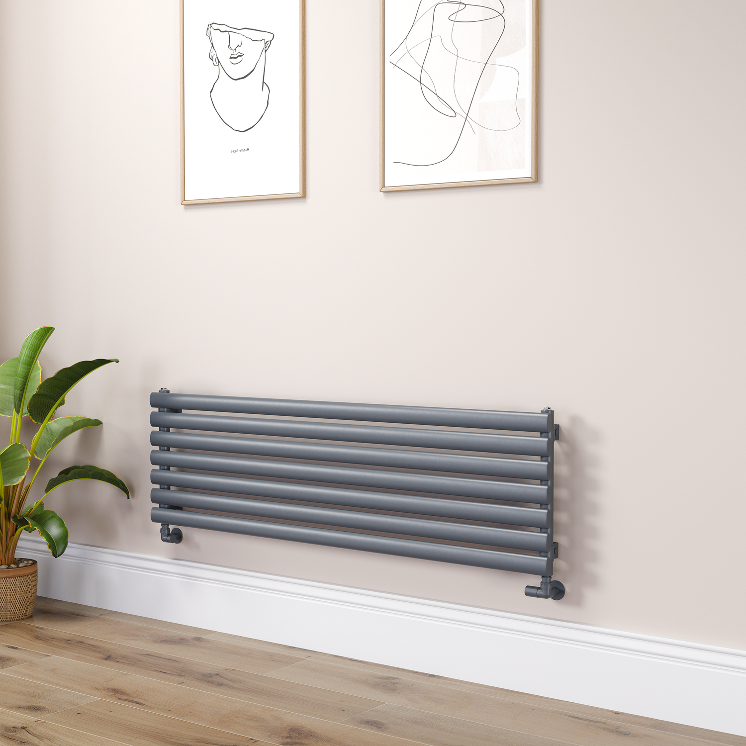 Sorrento Dark Grey Anthracite Oval Designer Radiator 413X1400mm Single Panel 2321 Btu RHS7-1400-DGCO