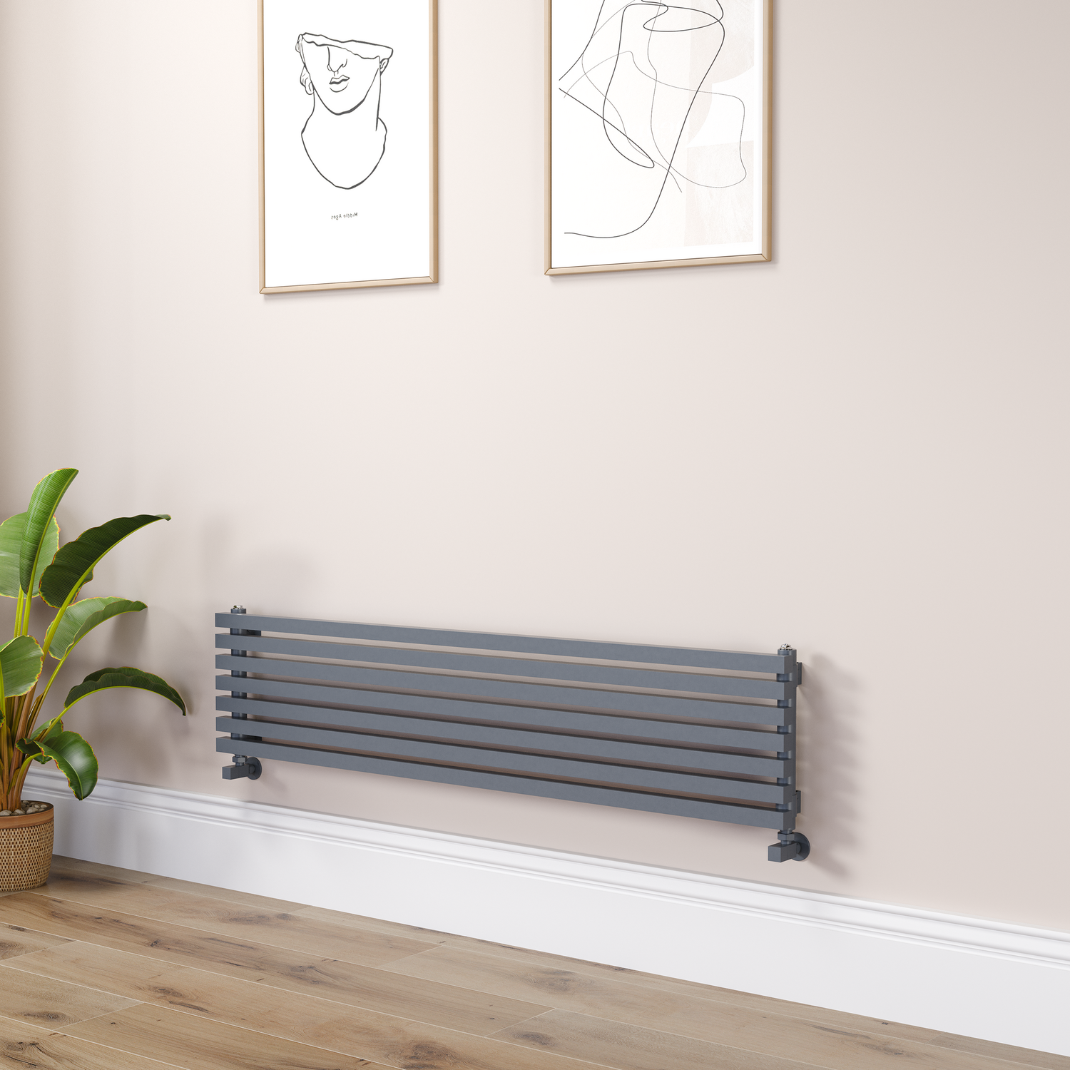 Dark Grey Anthracite Square Designer Radiator 315x1400mm Single Panel 2034 BTU