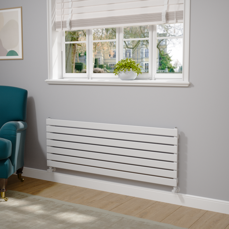 Riace White Flat Designer Radiator 490x1400mm Single Panel 2590 BTU
