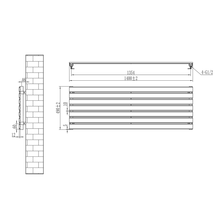 Riace White Flat Designer Radiator 490x1400mm Single Panel 2590 BTU