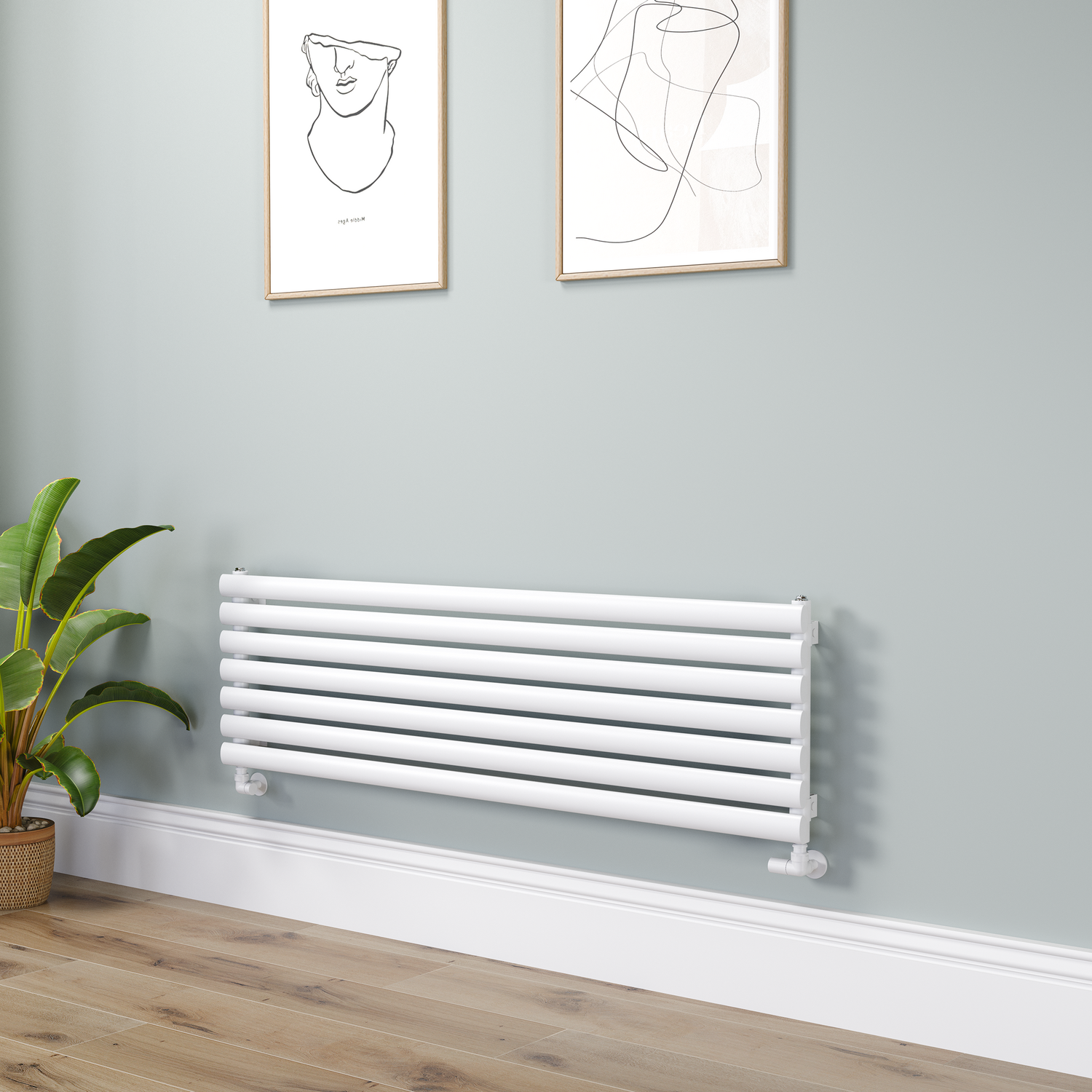 Sorrento  Oval Designer Radiator 413X1400mm Single Panel 2321 Btu RHS7-1400-WCO