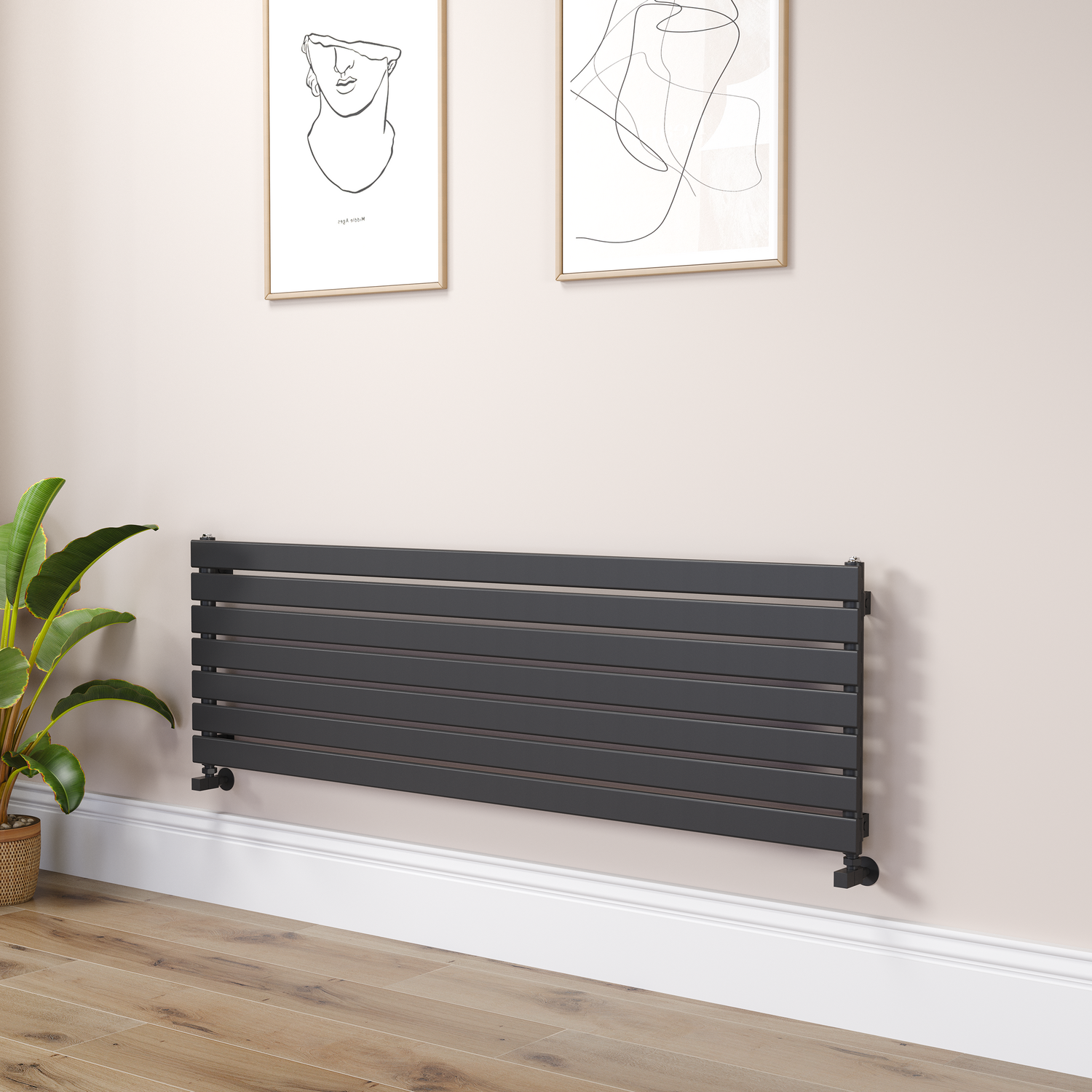 Riace Midnight  Flat Designer Radiator 490X1600mm Single Panel 2952 Btu RHS7-1600-BCF