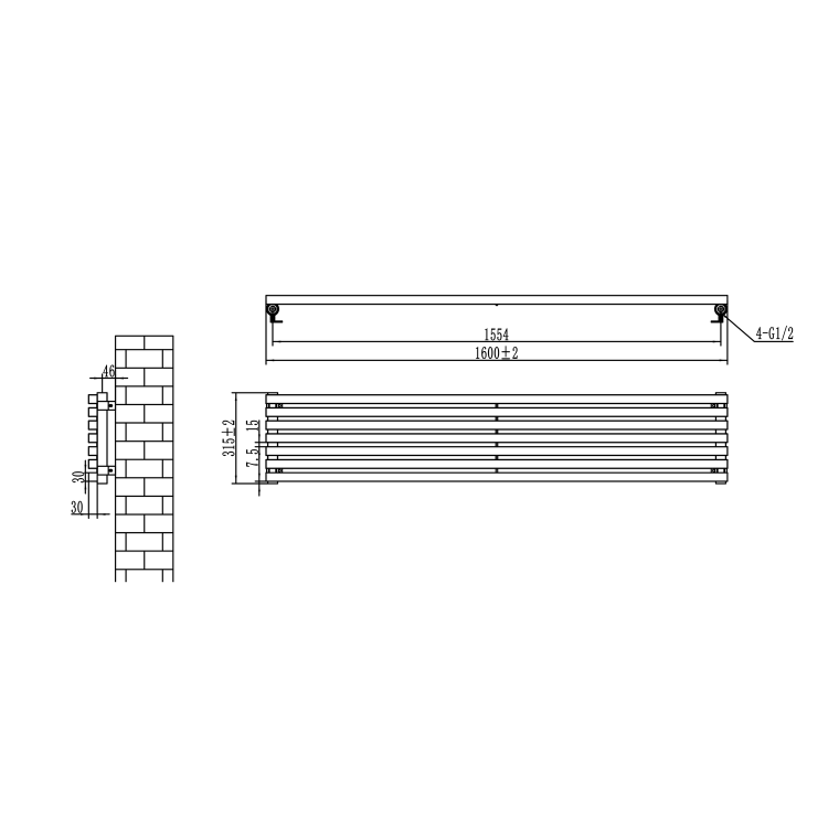 Ravello Midnight Black Square Designer Radiator 315x1600mm Single Panel 2297 BTU