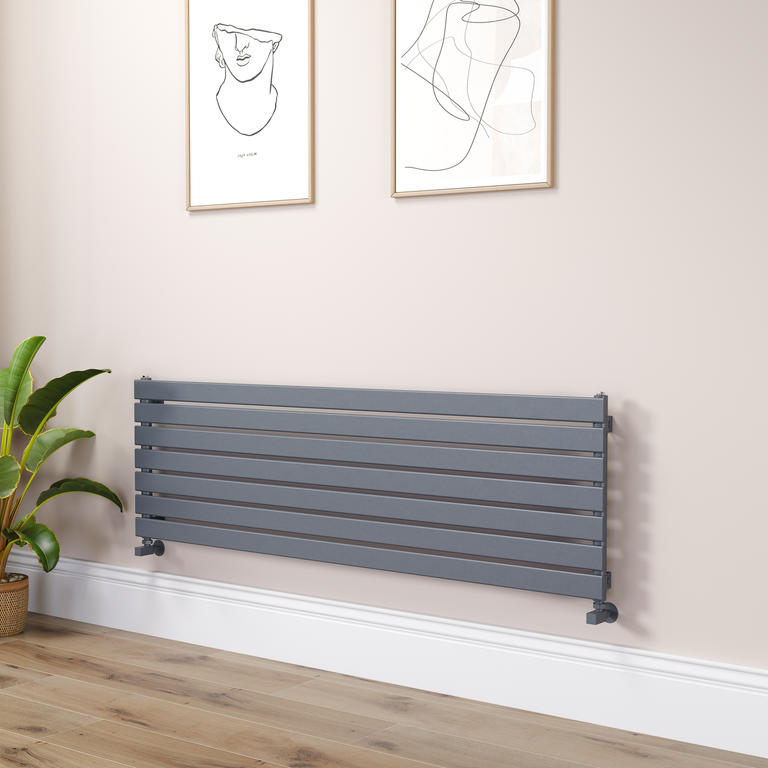 Riace Dark Grey Anthracite Flat Designer Radiator 490X1600mm Single Panel 2952 Btu RHS7-1600-DGCF