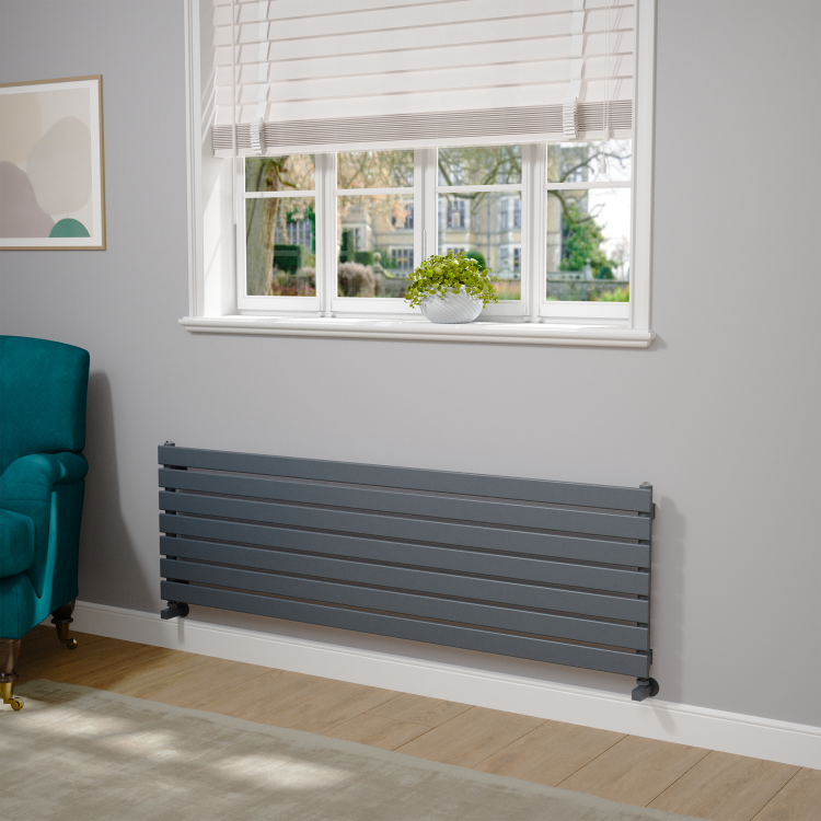 Riace Dark Grey Anthracite Flat Designer Radiator 490x1600mm Single Panel 2952 BTU