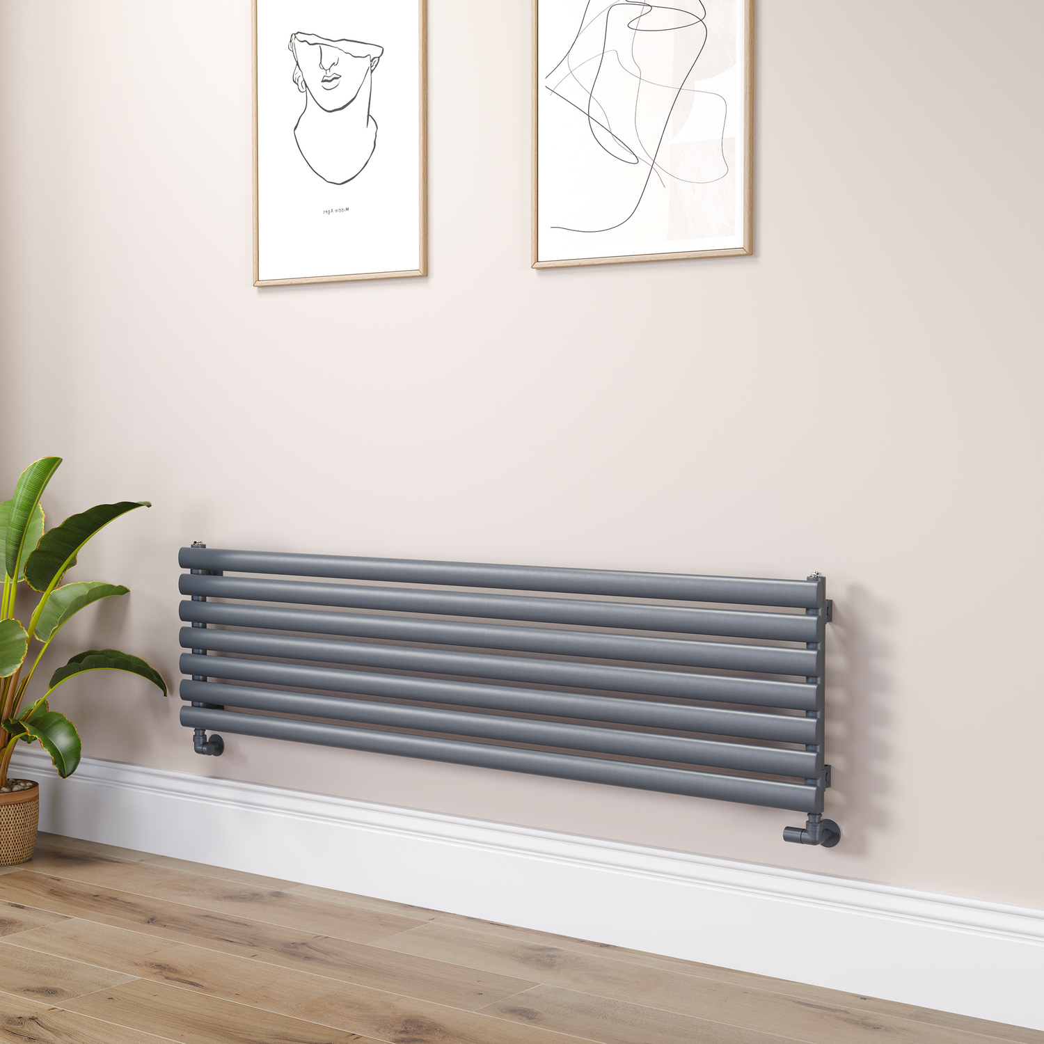 Sorrento Dark Grey Anthracite Oval Designer Radiator 413X1600mm Single Panel 2645 Btu RHS7-1600-DGCO