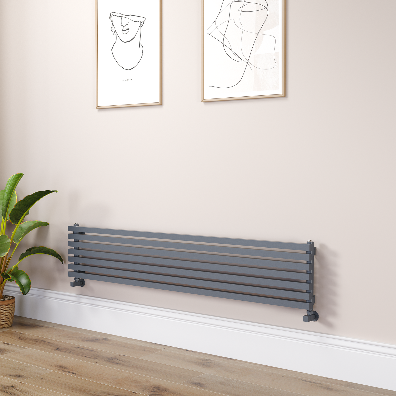 Dark Grey Anthracite Square Designer Radiator 315x1600mm Single Panel 2297 BTU