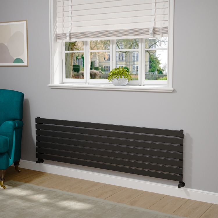 Riace Midnight Black Flat Designer Radiator 490x1800mm Single Panel 3317 BTU