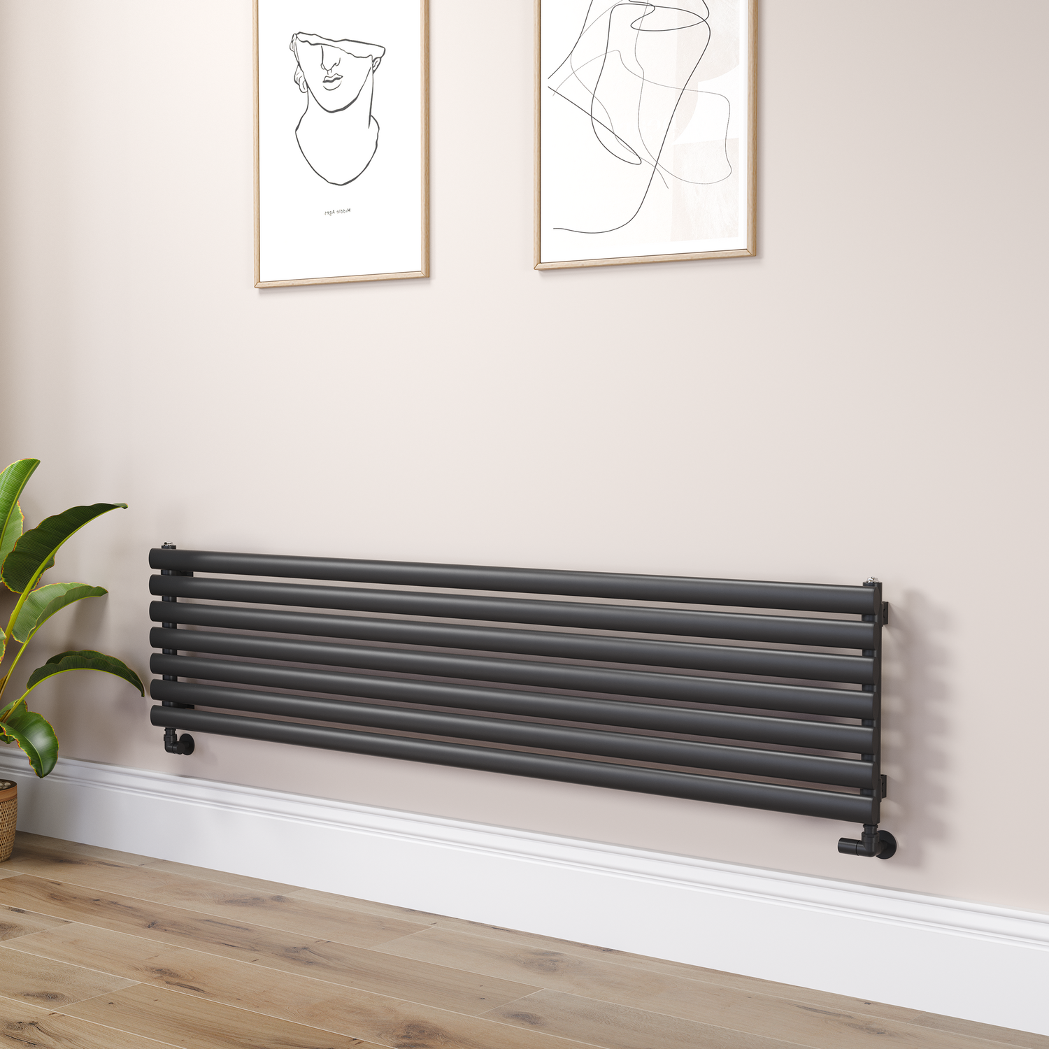 Sorrento Midnight  Oval Designer Radiator 413X1800mm Single Panel 2980 Btu RHS7-1800-BCO
