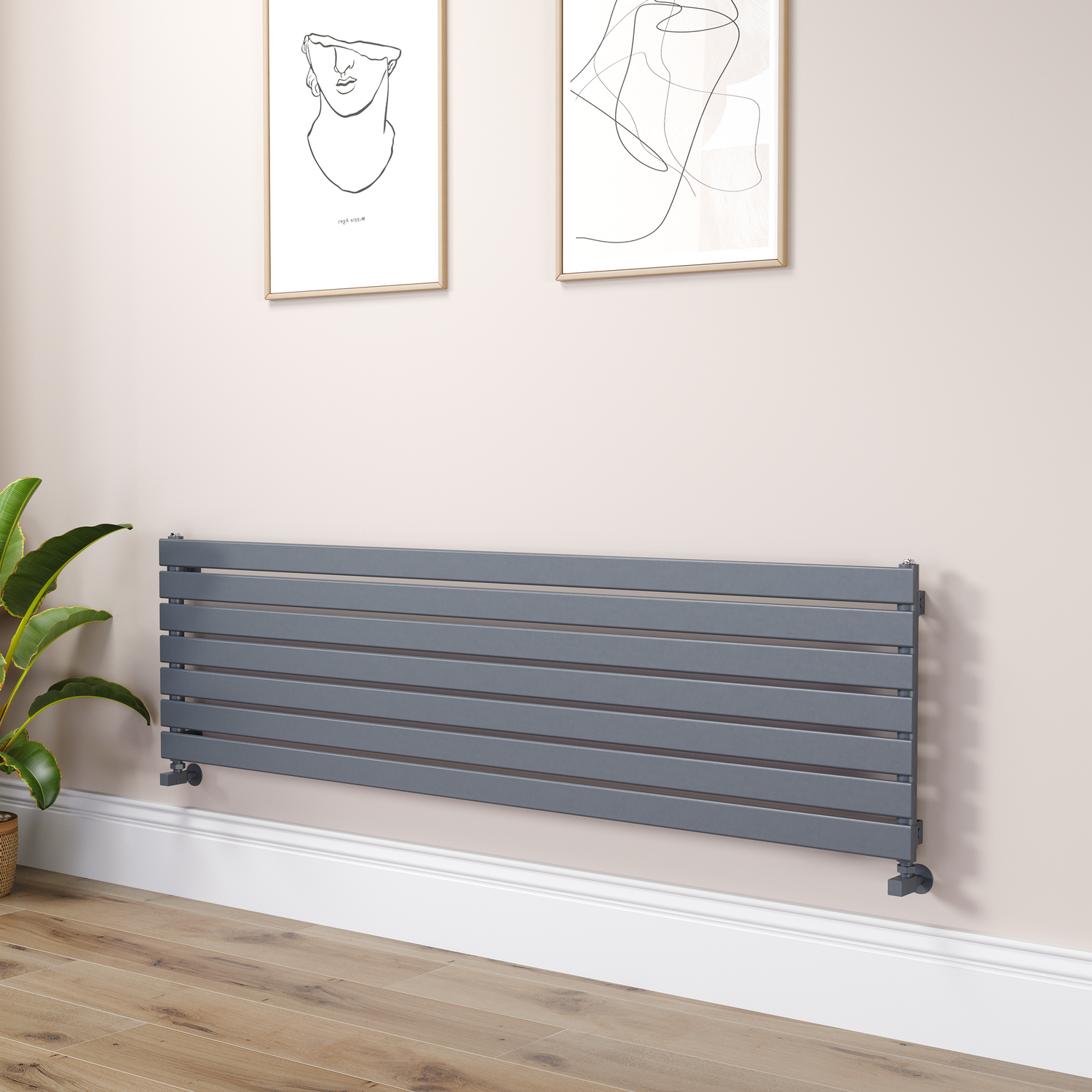 Riace Dark Grey Anthracite Flat Designer Radiator 490X1800mm Single Panel 3317 Btu RHS7-1800-DGCF