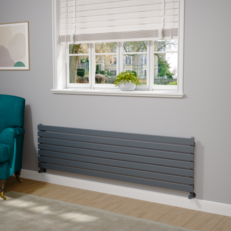 Riace Dark Grey Anthracite Flat Designer Radiator 490x1800mm Single Panel 3317 BTU