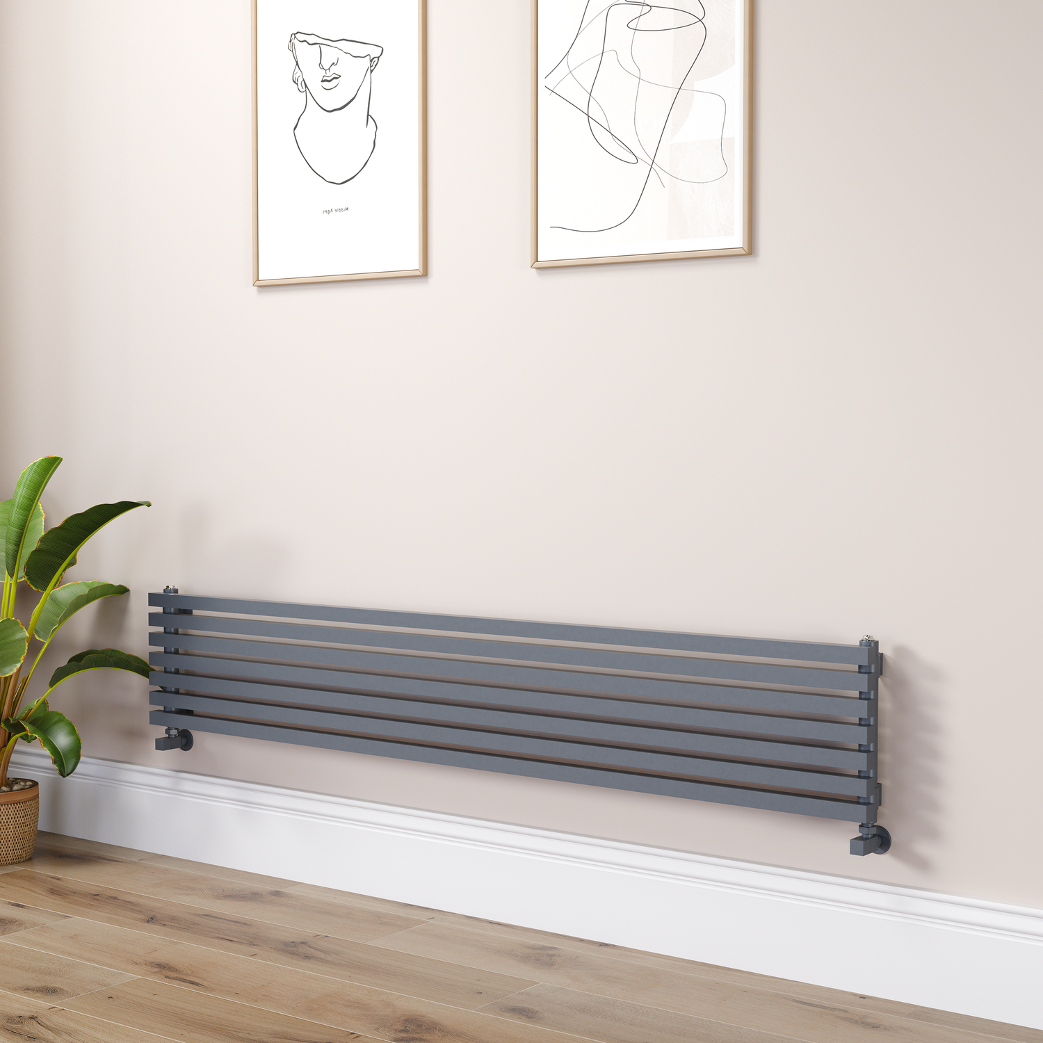 Dark Grey Anthracite Square Designer Radiator 315x1800mm Single Panel 2556 BTU