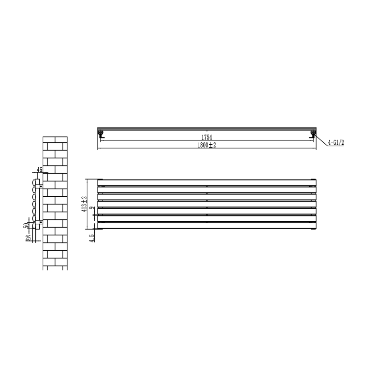 Sorrento White Oval Designer Radiator 413x1800mm Single Panel 2980 BTU