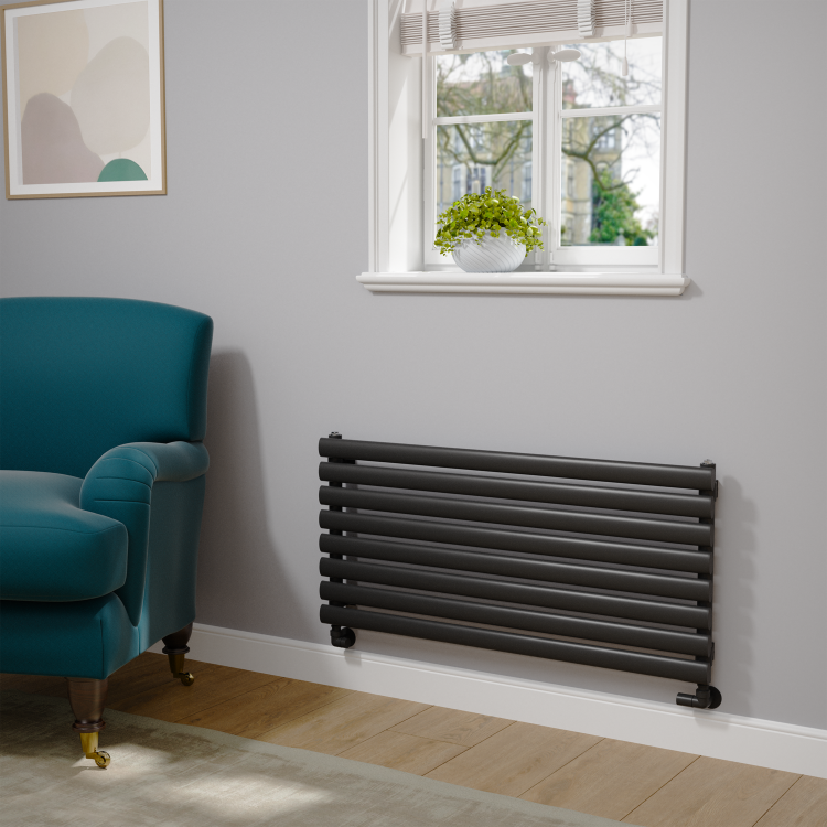 Sorrento Midnight Black Oval Designer Radiator 472x1000mm Single Panel 1935 BTU