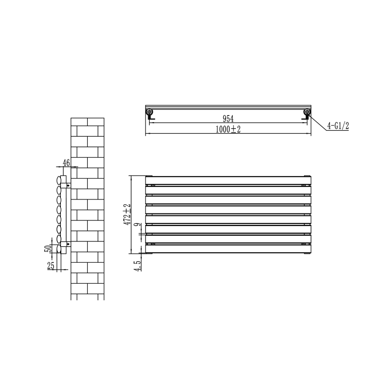 Sorrento Dark Grey Anthracite Oval Designer Radiator 472x1000mm Single Panel 1935 BTU