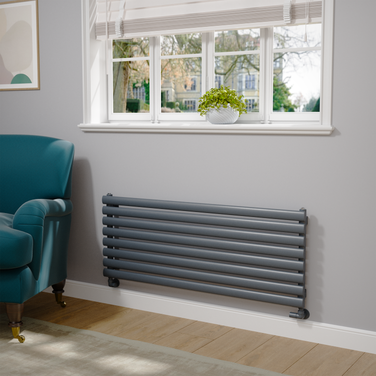 Sorrento Dark Grey Anthracite Oval Designer Radiator 472x1200mm Single Panel 2294 BTU