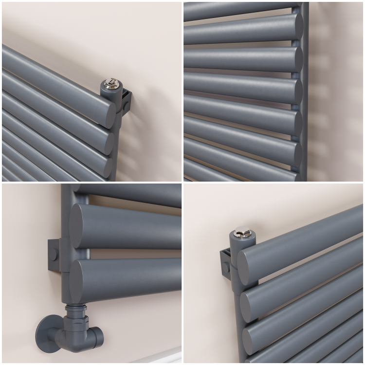 Sorrento Dark Grey Anthracite Oval Designer Radiator 472x1200mm Single Panel 2294 BTU