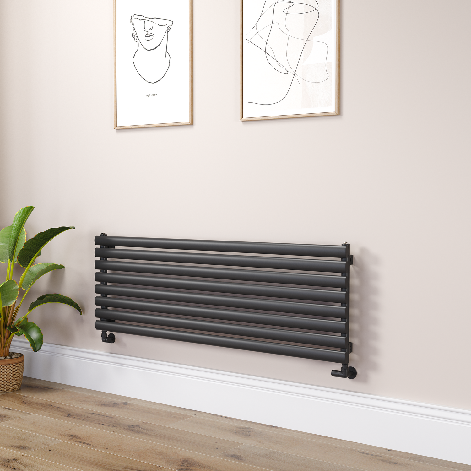 Sorrento Midnight  Oval Designer Radiator 472X1400mm Single Panel 2655 Btu RHS8-1400-BCO