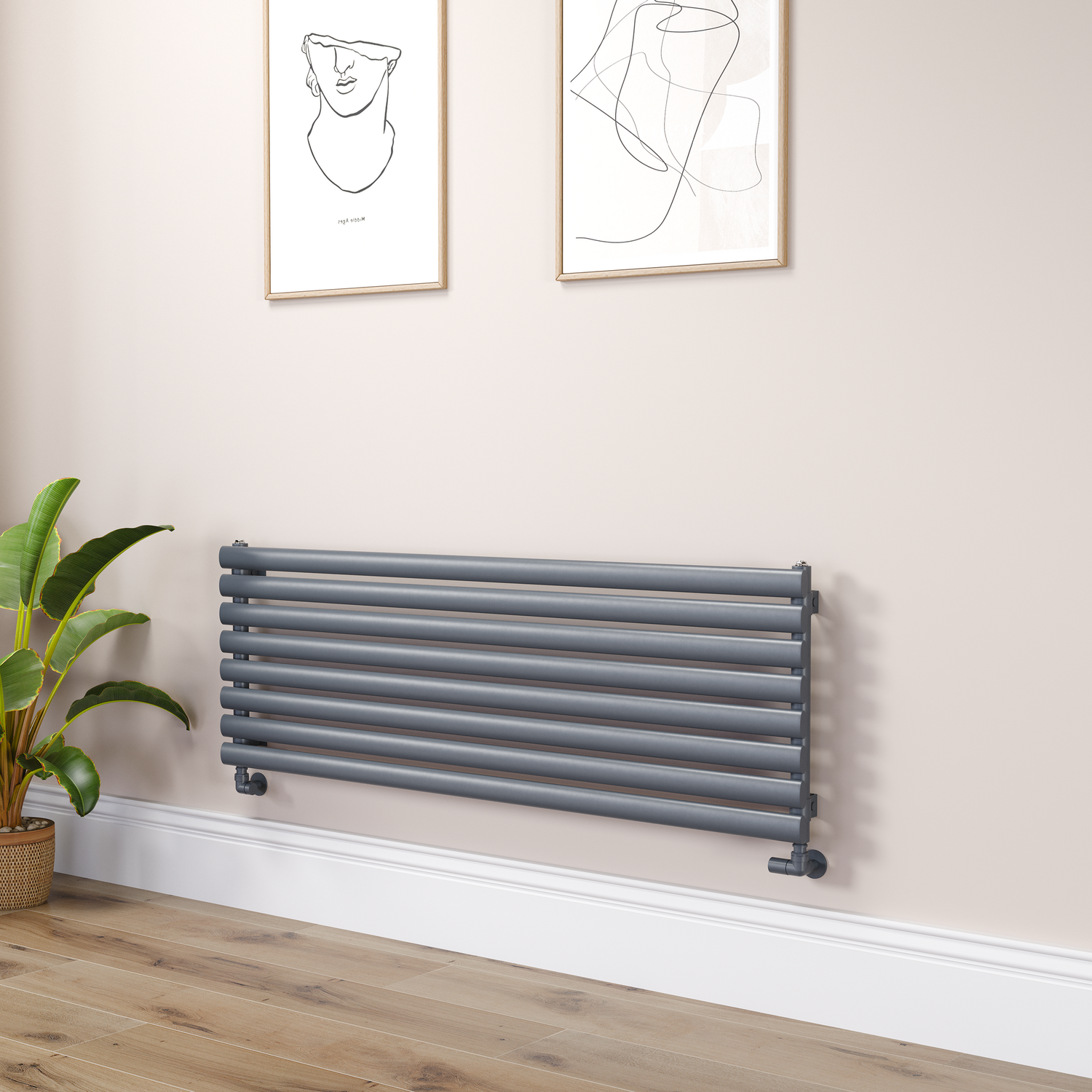 Dark Grey Anthracite Oval Designer Radiator 472x1400mm Single Panel 2655 BTU