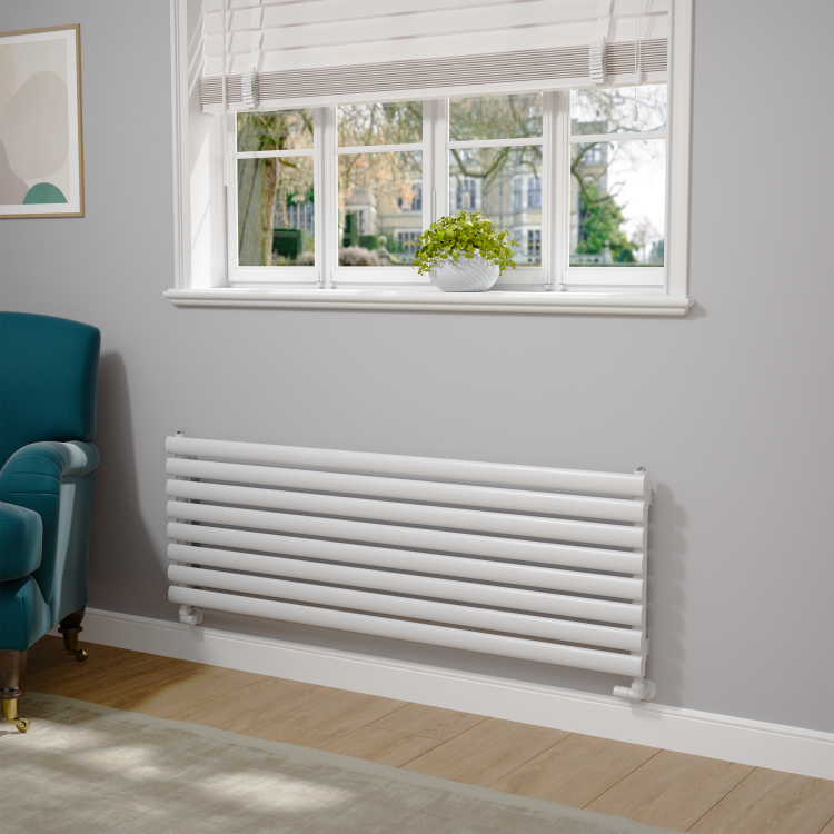 Sorrento White Oval Designer Radiator 472x1400mm Single Panel 2655 BTU