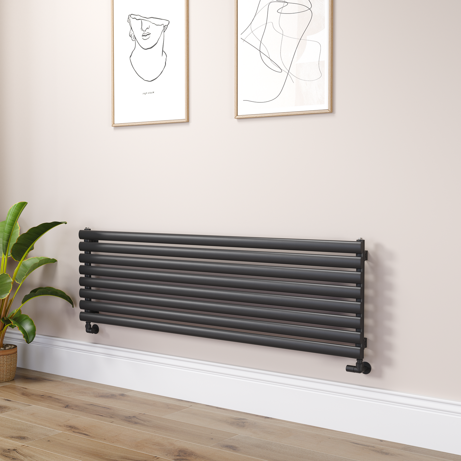Midnight Oval Designer Radiator 472x1600mm Single Panel 3024 BTU